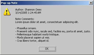 Resulting Standard Max Add Notes Message Box