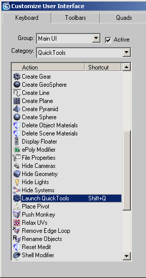 Select Hotkey Assignment Launch QuickTools